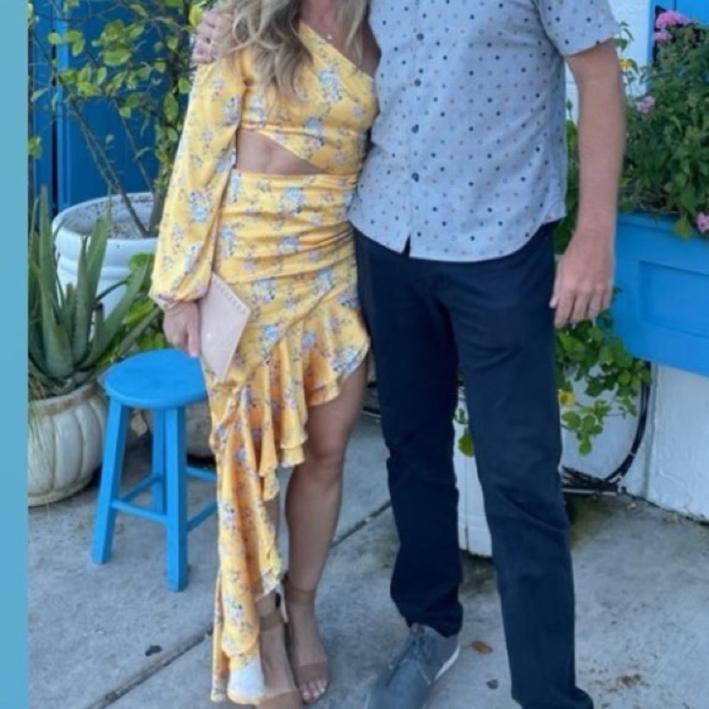 Yellow Floral Cutout Dress